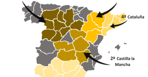 Superficie de cebada en España. Mapa por comunidades